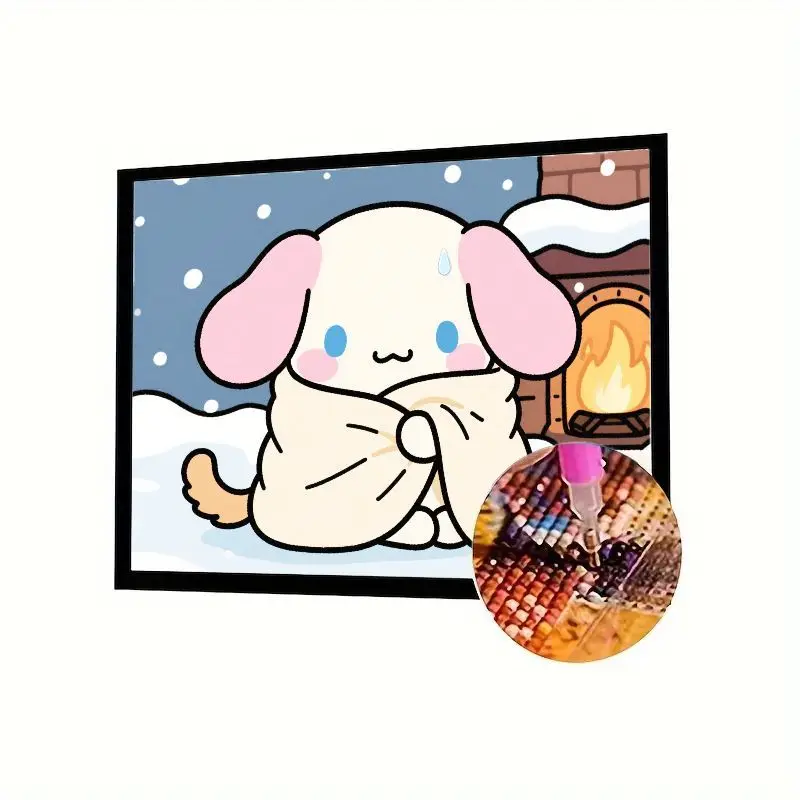 

1 шт. Cinnamoroll, зимний уютный камин, 5D набор для алмазной живописи, милая мультяшная собака Sanrio, завернутая в одеяле, сделай сам, полная дрель, горный хрусталь