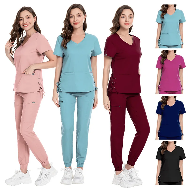 Slim Fit mundury medyczne damskie zestawy do peelingu lekarze akcesoria pielęgniarskie szpital Dental Cic Salon kosmetyczny sklep zoologiczny ubrania robocze