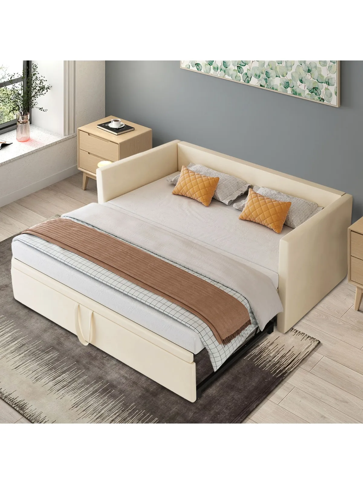 Comanlai 90/180×200 cm slaapbank met uittrekbaar bed, bedframe dat uitklapbaar is tot een tweepersoonsbed, logeerbed van dezelfde hoogte - afbeelding 2