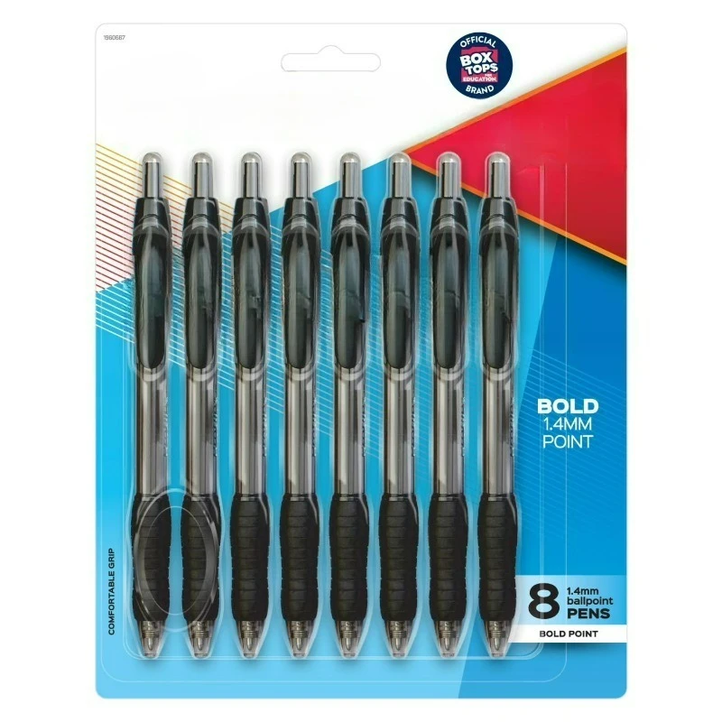 

Retractable Ballpoint Pens, 1.4 mm Bold Point, Black, 8 Count