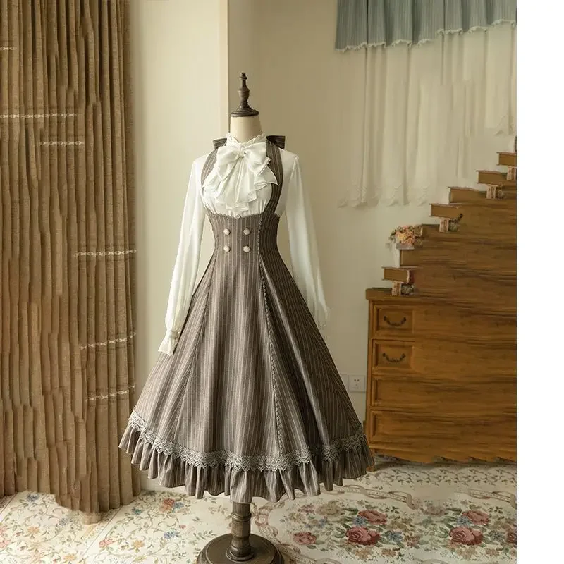 فستان كلاسيكي معقد على الطراز الفرنسي فستان بحمالات كلاسيكية لربيع وخريف عتيق فستان رسن Jsk لوليتا 2025 جديد حار