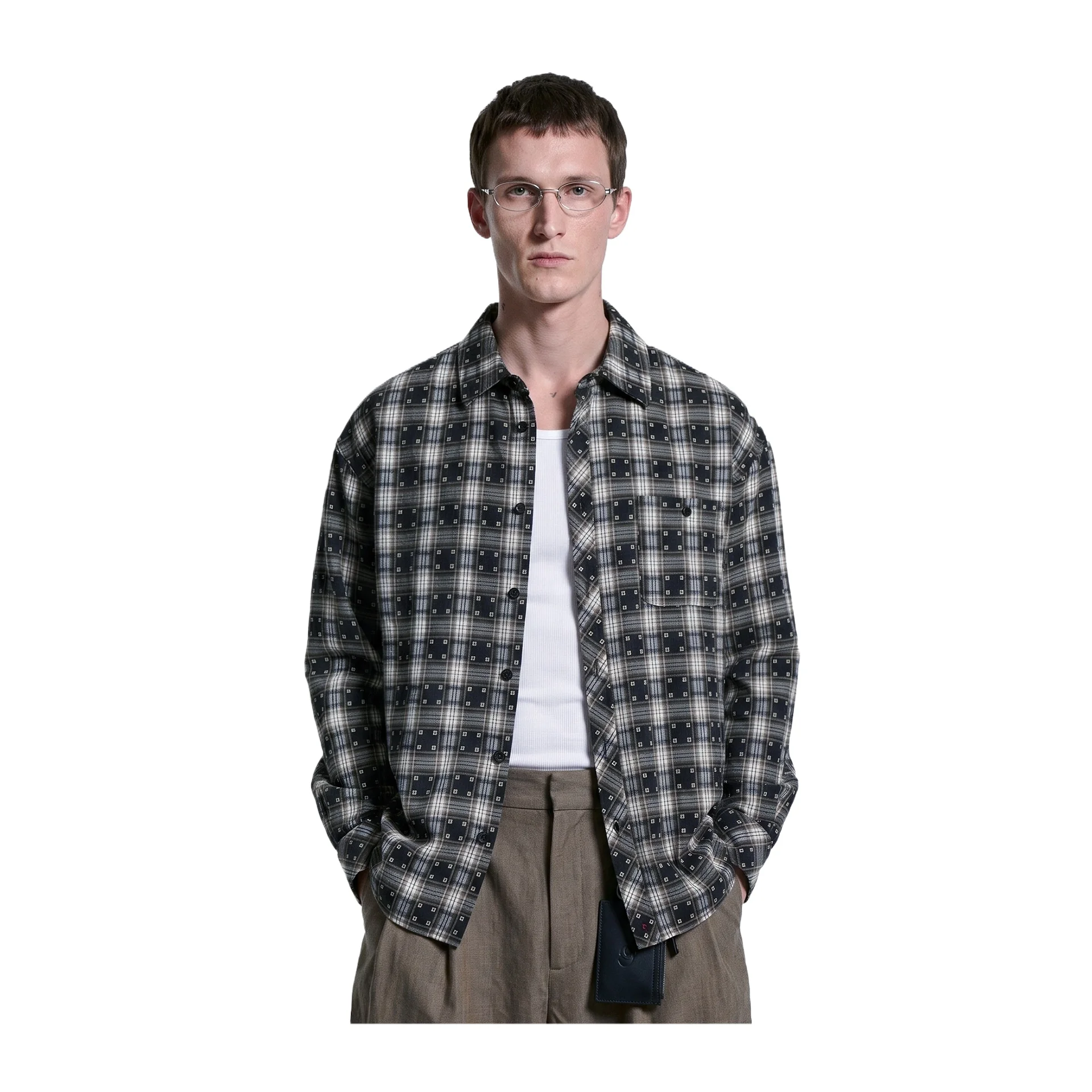 Mandarin Collar Plaid Long Sleeve Casual Shirt 2026 Autumn New Arrival American Vintage Thin Outerwear Loose Top For Men Streetw