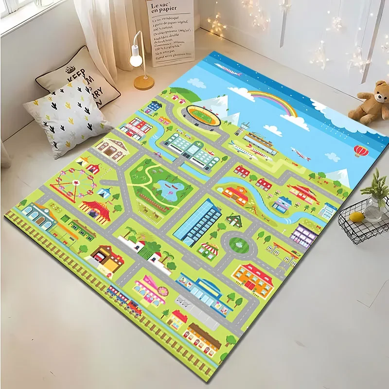 

Детский игровой коврик с 3D принтом, карта движения города, большой ковер, ковер для гостиной, спальни, детский игровой нескользящий коврик для декора пола, подарок