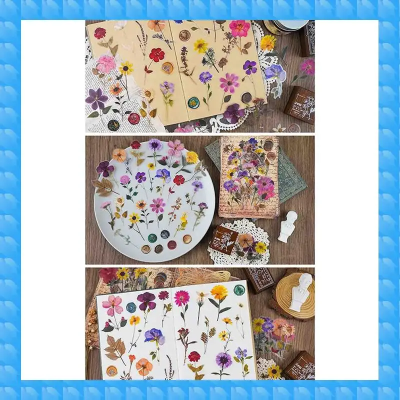 ETRT 320 Pieces Pressed Flower Theme Stickers Set Dried Flowers Resin Stickers Decals Floral Multicolor