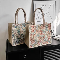 Bolso de mano de lino y algodón de gran capacidad para mujer, bolsa de hombro para ir al trabajo, bolsa de mano informal para llevar, bolsa de compras de lona