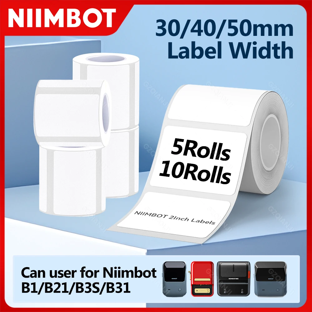 5/10 Rolls NiiMBOT White Thermal Sticker Label Self-adhesive Waterproof Labels Paper For Niimbot B1 B21 Mini Portable Printer