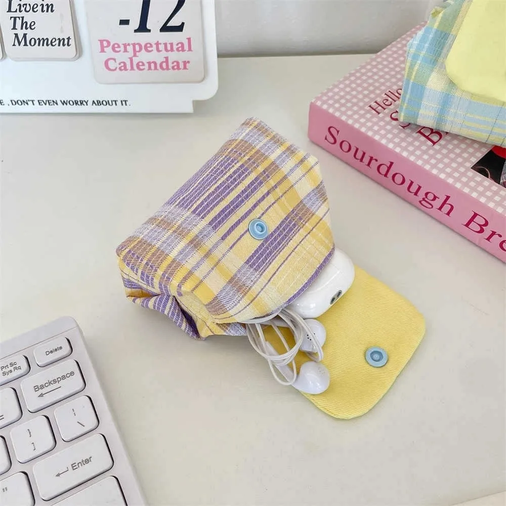 Portable Mini Earphone Storage Bag Flip Cover Snap Button Coin Purse Dots Contrast Color Key Card Holder for Women Girls
