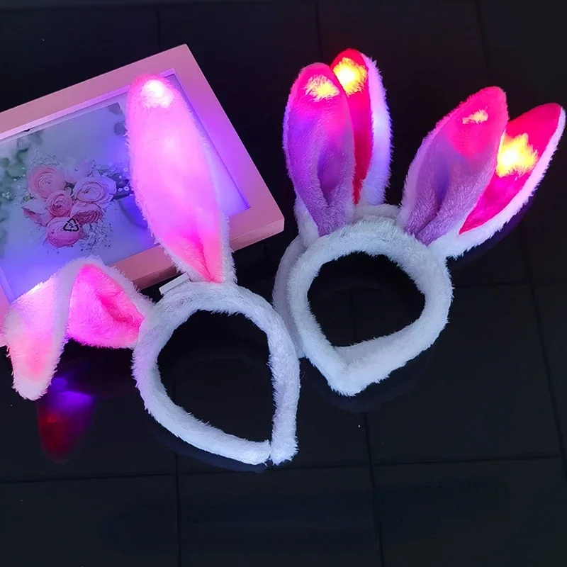 1pcs LED  Bunny Ears Headbands,3 Modes Light Up Pink Rabbit Ear Hairband Costume for Women Girls Festival Christmas Decoration