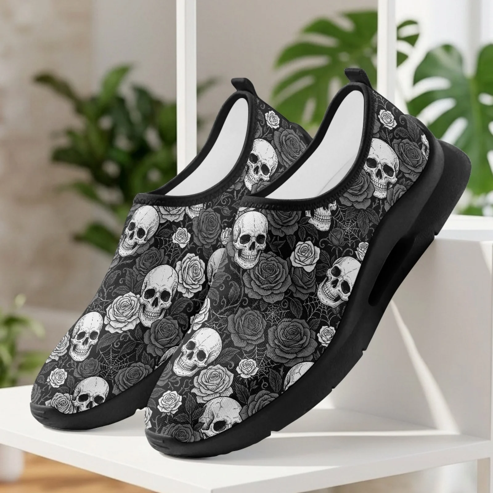 PENSTROLL Mesh & EVA Comfortable Casual Shoes Lightweight Walking Shoes for Men Daily Wear Skull Rose