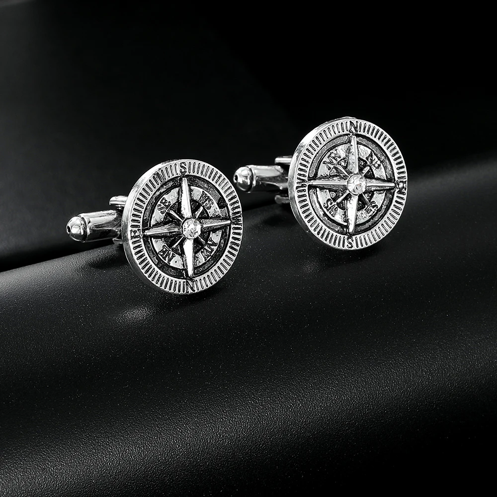 أزرار أكمام مستديرة بتصميم بوصلة رجالي عتيقة لبدلة القميص وبلوزة سهرة لتزيين المجوهرات