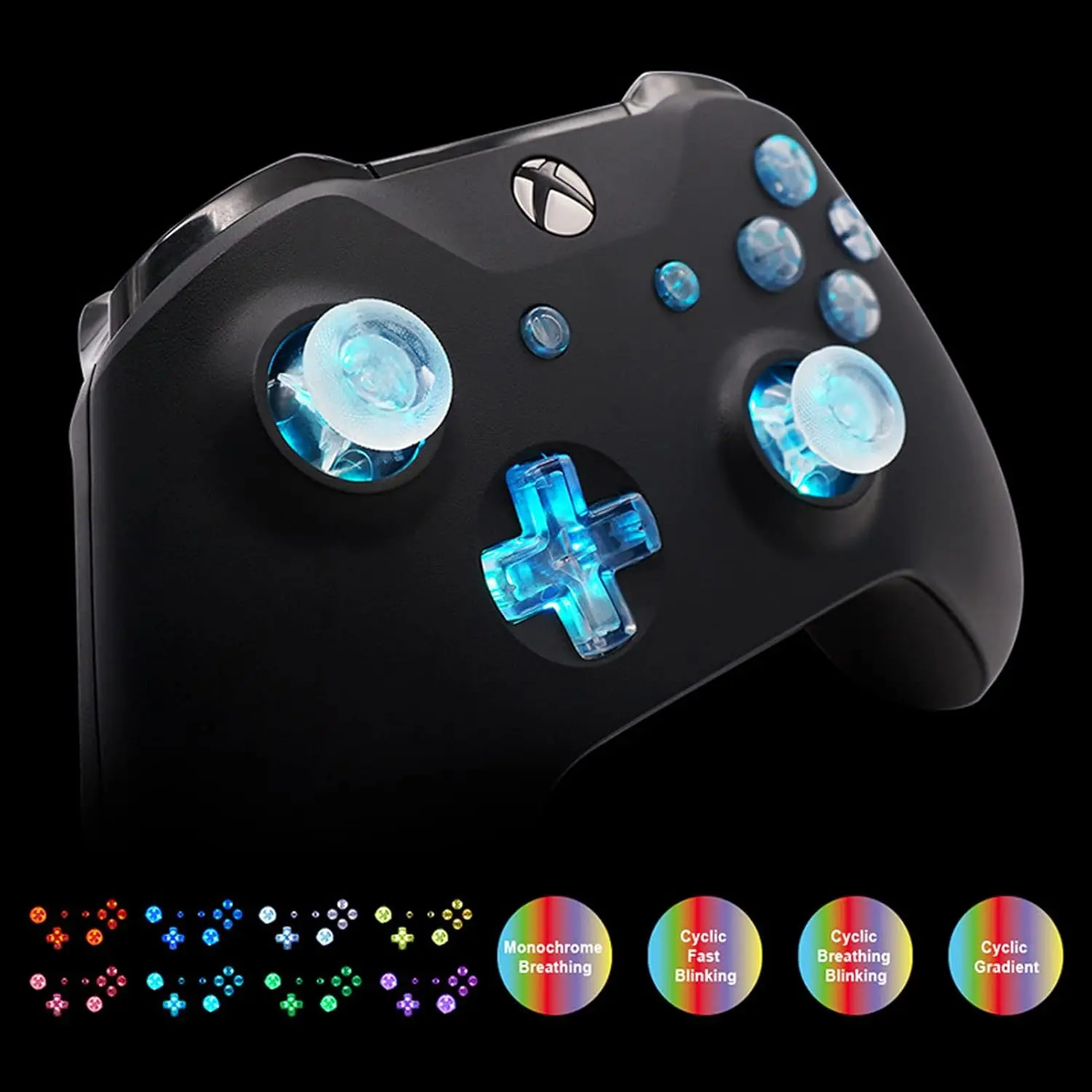 Dla Xbox ONE S Slim Wielokolorowe podświetlane przyciski D-pad Thumbstick Trigger Home Buttons DIY LED Light Button Kit 8 migających kolorów PCBA