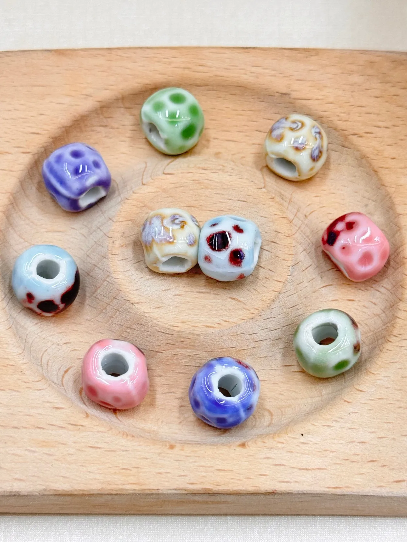 33 Different Colors 10/20Pcs 14*13*11MM Big Hole Round Ceramic Spacer Beads For Jewelry making Embossed Multicolor