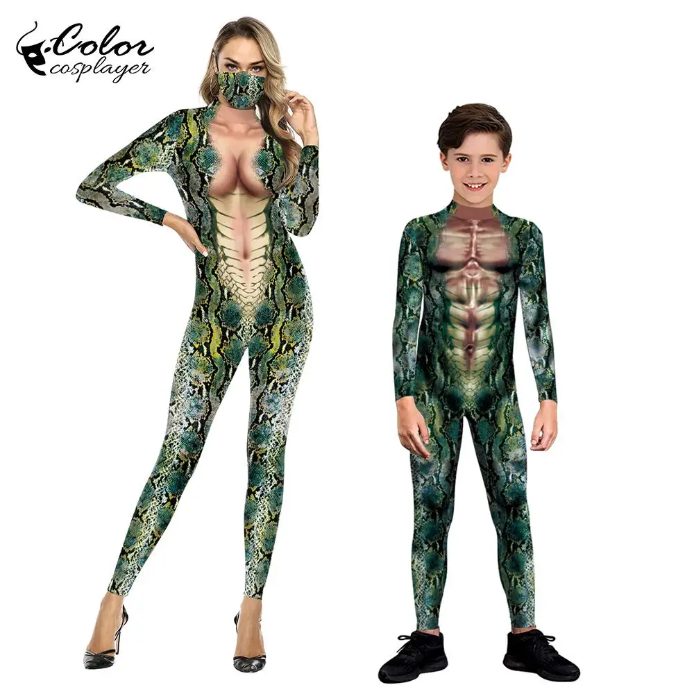 Color Cosplayer Python Jumpsuit Purim Carnival Party Spandex Snake Cosplay Costumes Animal Outfit Catsuit Couple Bodysuit