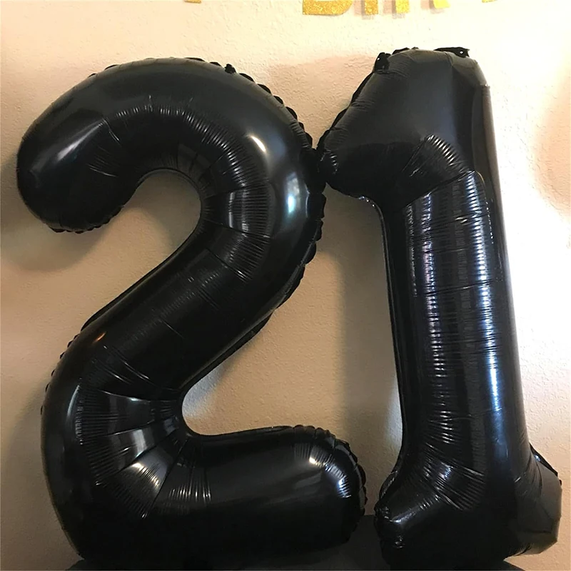 15pcs Black 32inch Number Foil Balloons 21st 12th Birthday Party Decorations Kids Adult 21 12 Year Old Anniversary Supplies