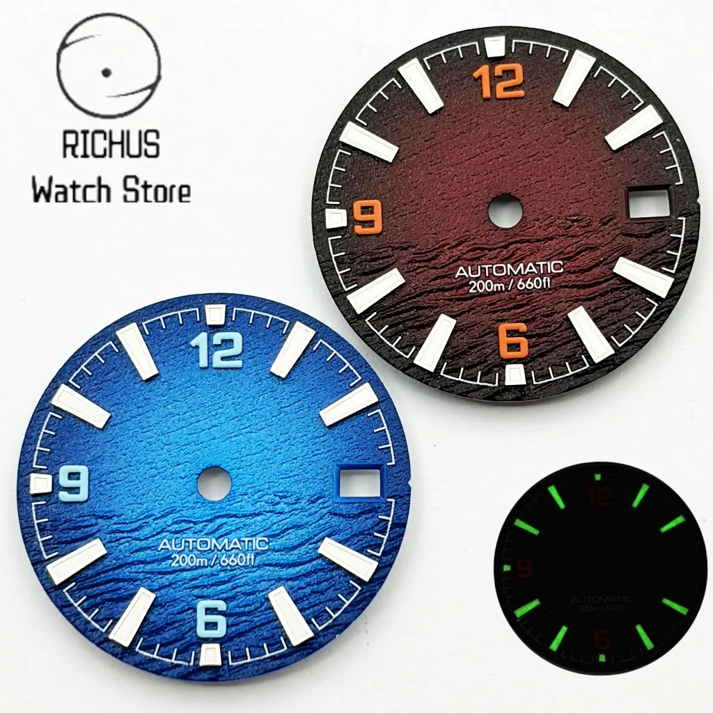 NH35 New Wave Hochwertige blau/rote 28,5 mm grün leuchtende Taucheruhr, geeignet für NH35-Uhrwerk, Uhrenzubehör
