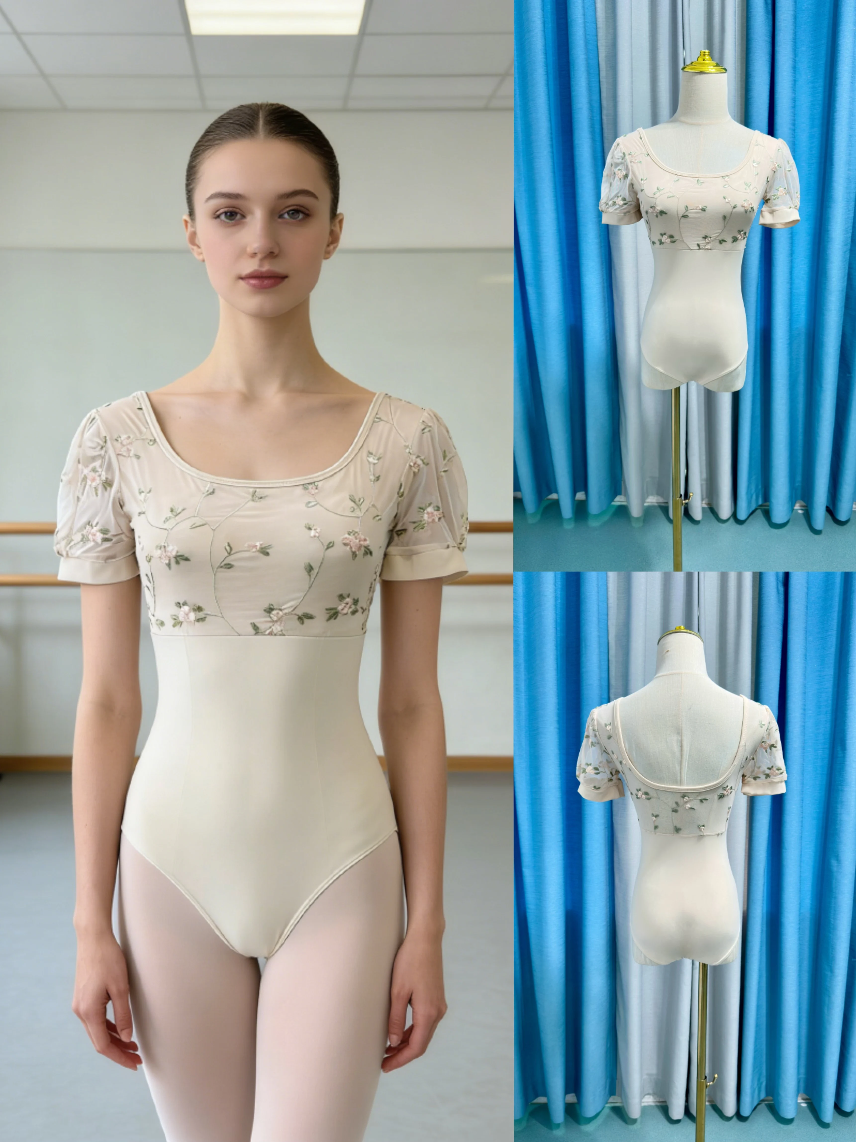 Maillots de Ballet para Mujer, Manga Corta, Encaje, Traje de Gimnasia, Yoga, Danza, para Adultos y Niñas