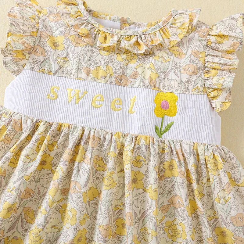 Clibeso Children Boutique Clothing Girl Dress Handmade Smocked Embroidered Cotton Short Sleeves Babi Baptismal Clothes Dresses