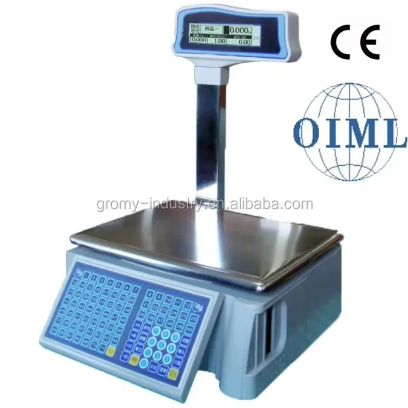 Electronic OIML Price Label Printing Barcode Scale With Pole Display