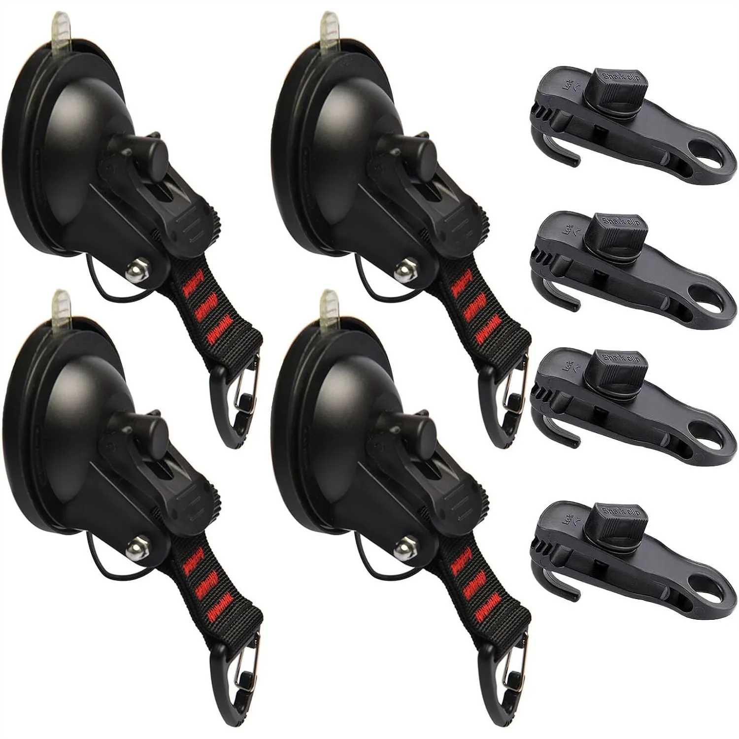 

Heavy Duty Suction Cups with Hooks and Tarp Clips for Camping, RV, Boat, Car Side Awning, 8 Pcs