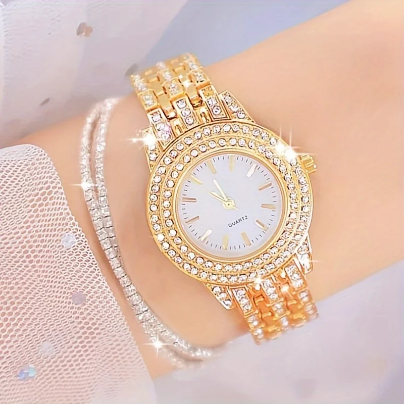 

1Pc Rhinestone Decor Quartz Watch & 2Pc Bracelet Fancy Women Watches Jewelry Sophisticated And Stylish Women Watch