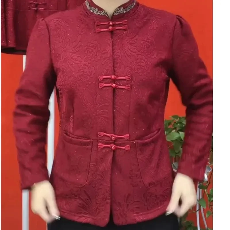 Chinese Retro Women's National Jacket 2026 Spring Autumn Female Middle-aged New Mother Coat Jacquard Buckle Cardigan Overwear