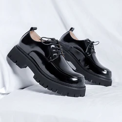 Casual Leather Shoes Man Men High Sole Platform japan Harajuku Korean Streetwear Fashion Glossy Business Wedding Leather Shoes