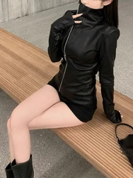 Y2k Aesthetic Streetwear Solid PU Jackets Women Fashion Zipper Slim Fit Cropped Coats Harajuku Casual Black Punk Mujer Chaqueta