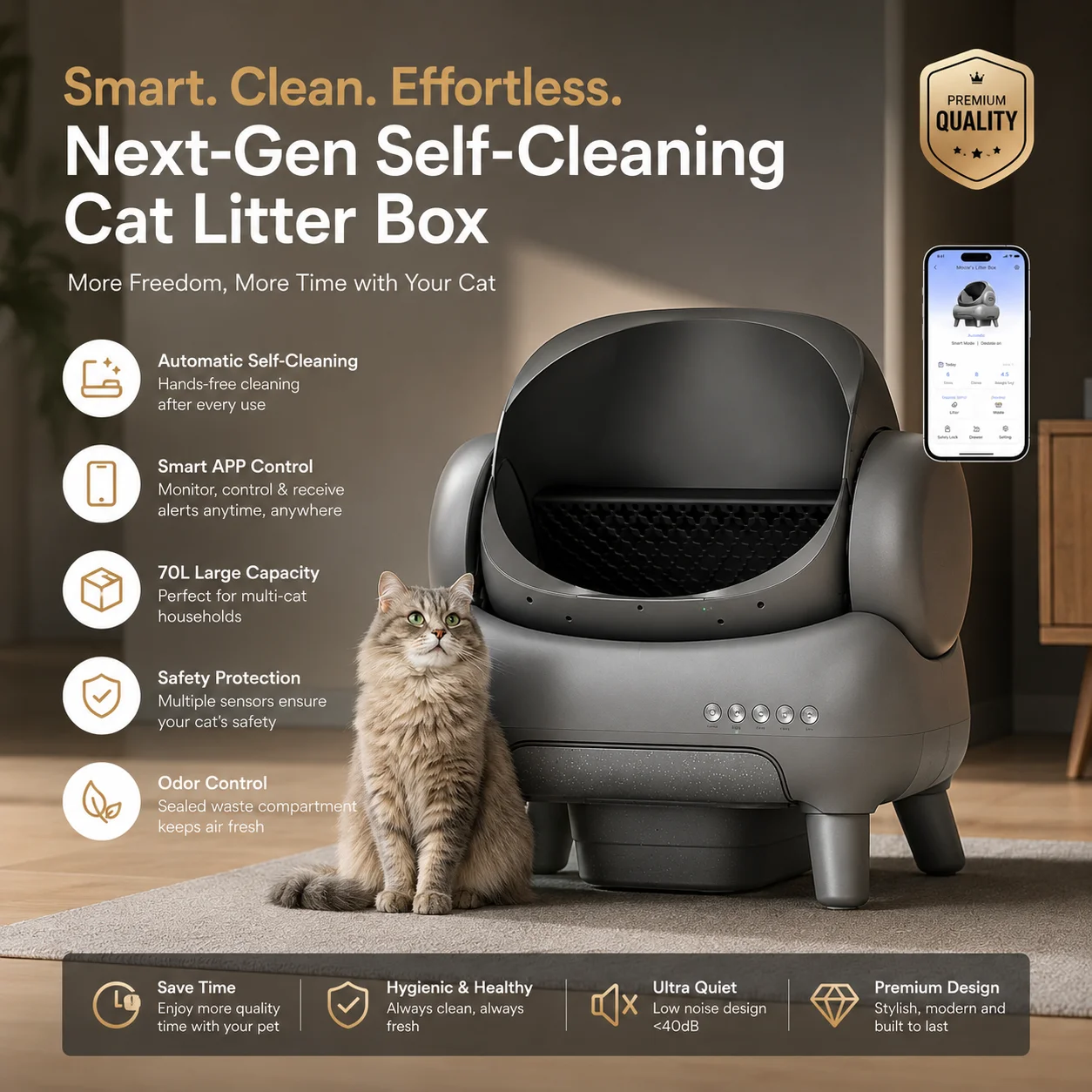 Smart Cat Litter Box Self Cleaning Automatic Cat Toilet APP Control Extra Large Space Suitable for Big Cats Pet Litter Box Auto
