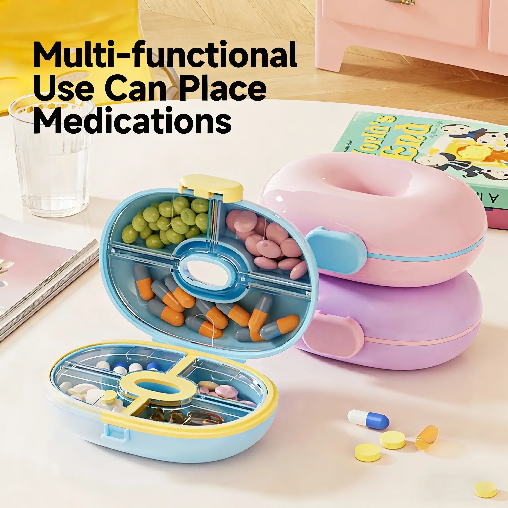 7-Compartment Mini Pill Organizer - Waterproof Sealed Portable 3-Meals Pill Box for Pills & Health Supplements, High Aesthetic