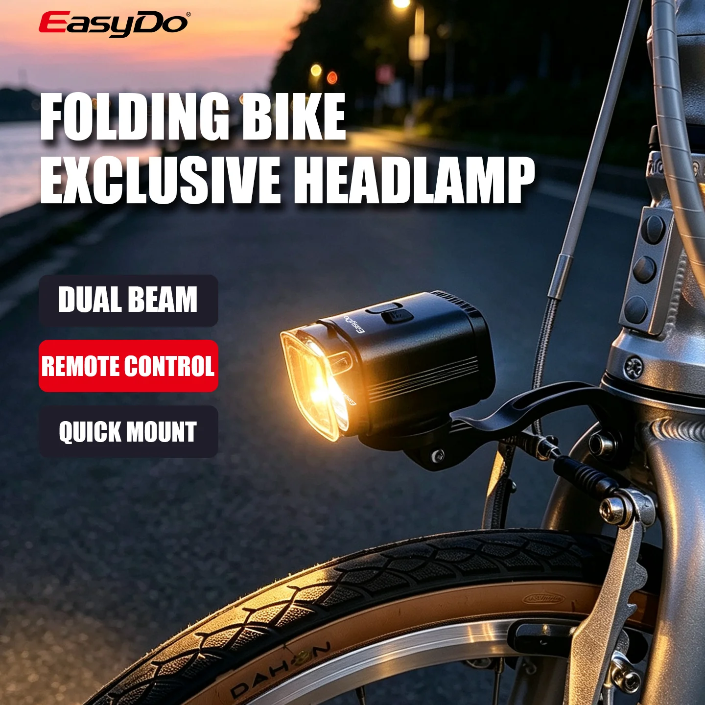 Easydo 1500 Lum Folding Bike Headlight Yellow Lens Rain Fog Bicycle Light USB-C Charging Anti-glare Cycling Lamp for E-scooter