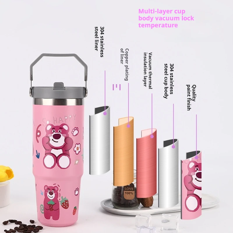 Sanrio New Hello Kitty Water Cup Cartoon Anime Car Cup Large Capacity Stainless Steel Insulated Cup Portable Handheld Bottle