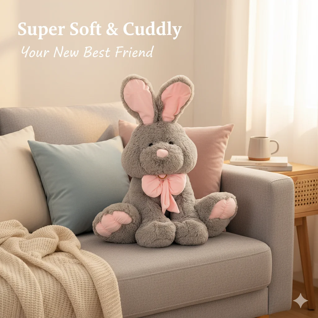 

Big Gray Bunny Rabbit Plush Toy With Pink Bowtie Cute Soft Stuffed Animal Doll For Girls Kids Bedroom Decor Gift