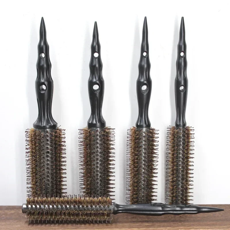 6 Sizes Wood Handle Boar Bristles Round Brush Removable Tail Professional Barber Salon Hairdressing Hair Brush Hair Round Comb