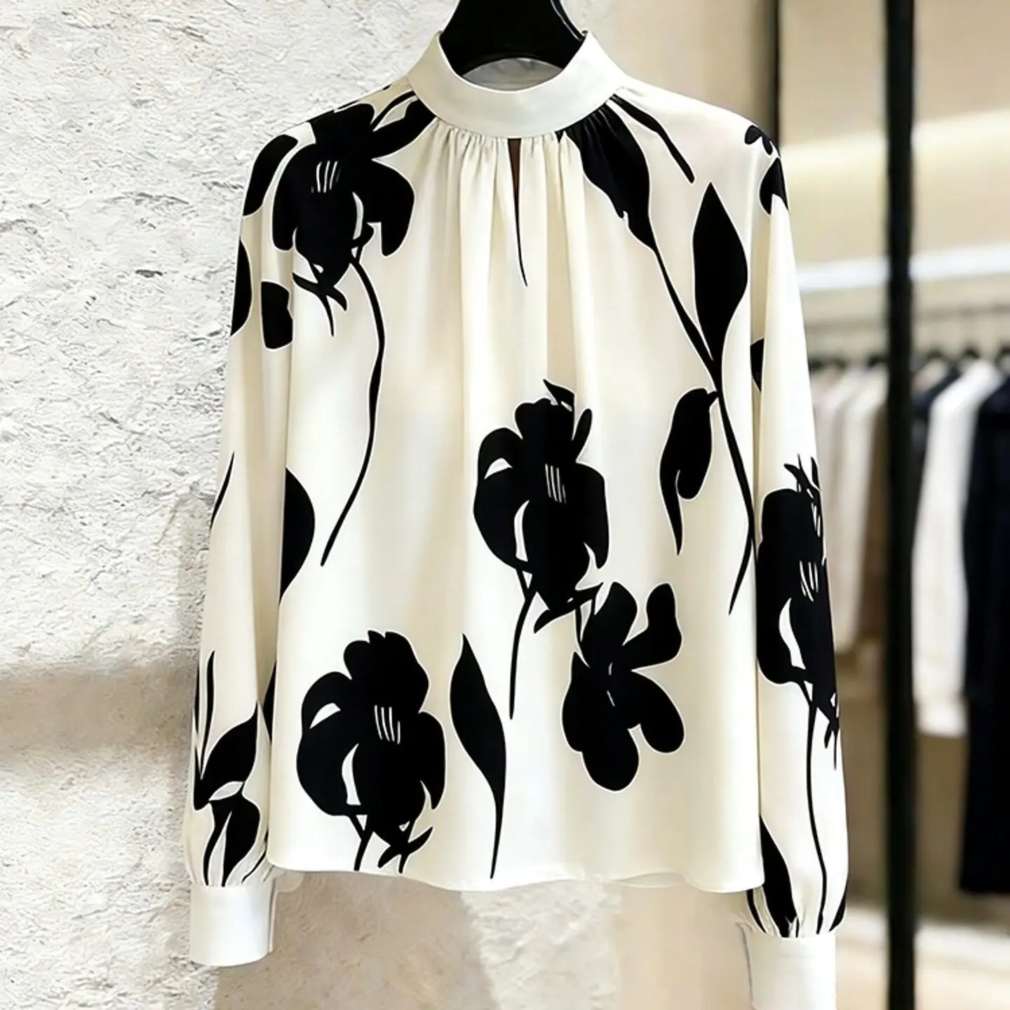 Floral Long Sleeve Shirts Women Clothing Oversized Tops Vintage Stand Neck Blouses 2026 Blusas Mujer De Moda Chic Summer Blouse