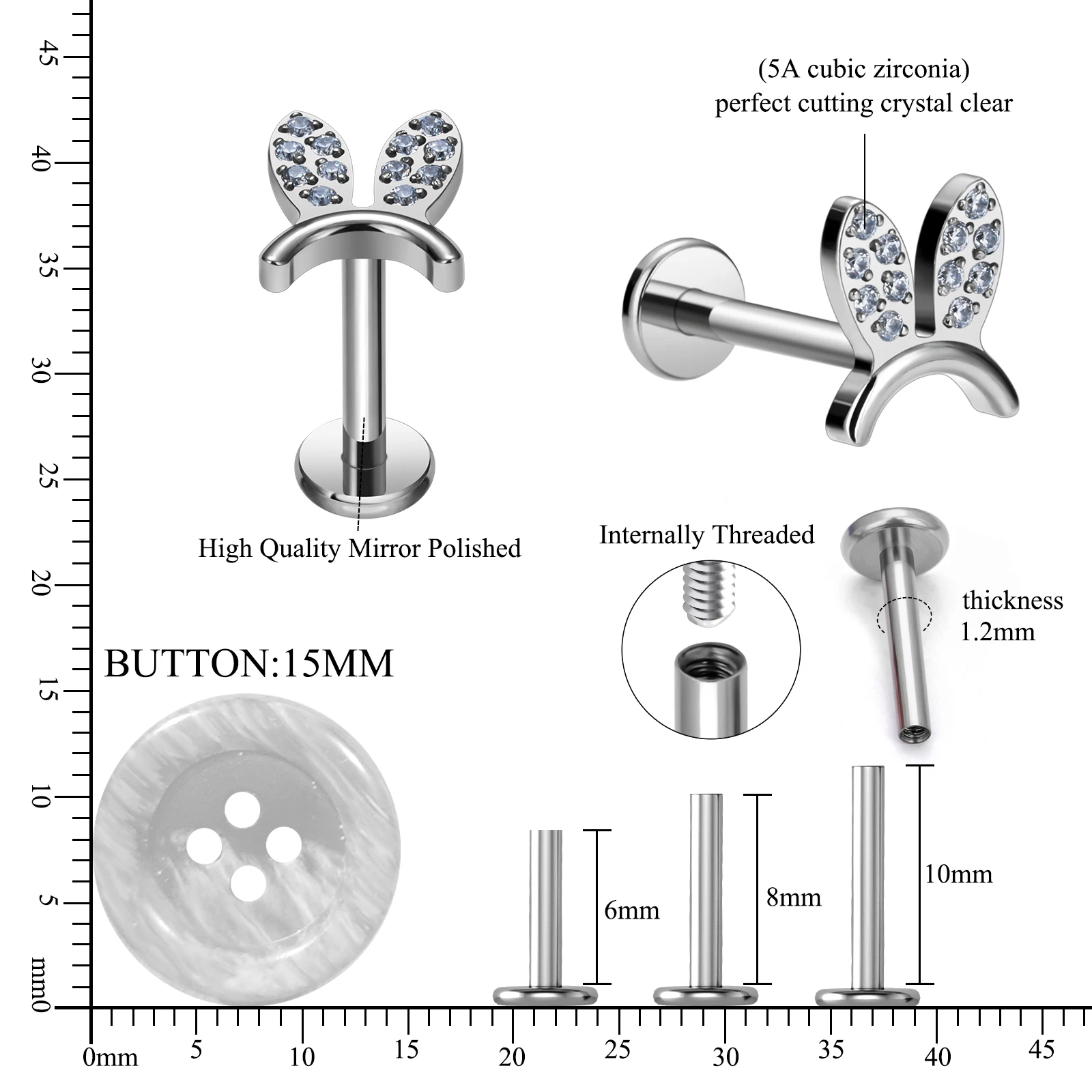 ASTM F136 Titanium 16G EAR Leaf Shape with CZ Top Cartilage Tragus Earrings Ear Lip Helix Studs Tongue Nail Piercing Jewelry