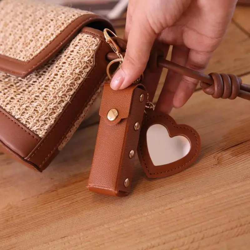 Fashion PU Leather Lipstick Bag Outdoor Portable Mini Lip Gloss Bag Multifunctional With Mirror Makeup Lipstick Holder Women