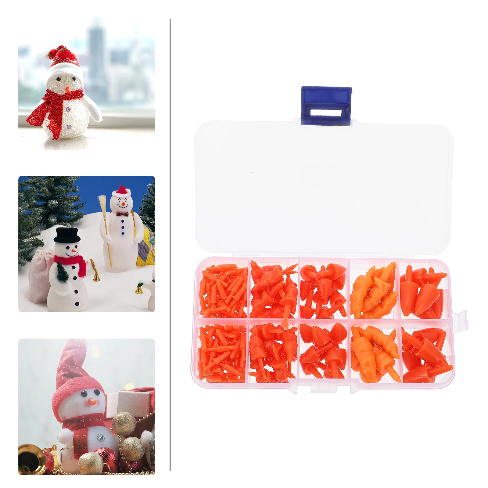 160 Uds caja de Material de muñeco de nieve adornos de plástico decoraciones de nariz de plástico de Navidad accesorios de decoración piezas de Kit de manualidades