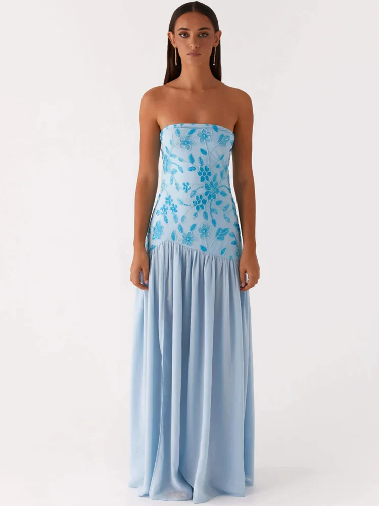 

Mozision Off-shoulder Split Sexy Print Maxi Dress Women Gown Fashion Glitter Strapless Backless Pleated Club Party Long Dresses