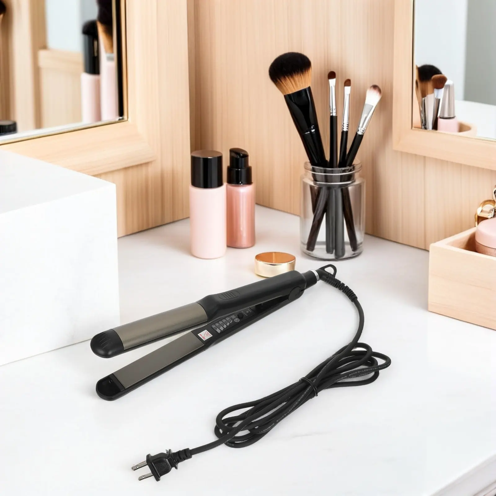 

1Pcs Hair Straightener Electric Portable Curling Iron Dual Purpose Steam Straightener Us Plug Black Professional Home Salon