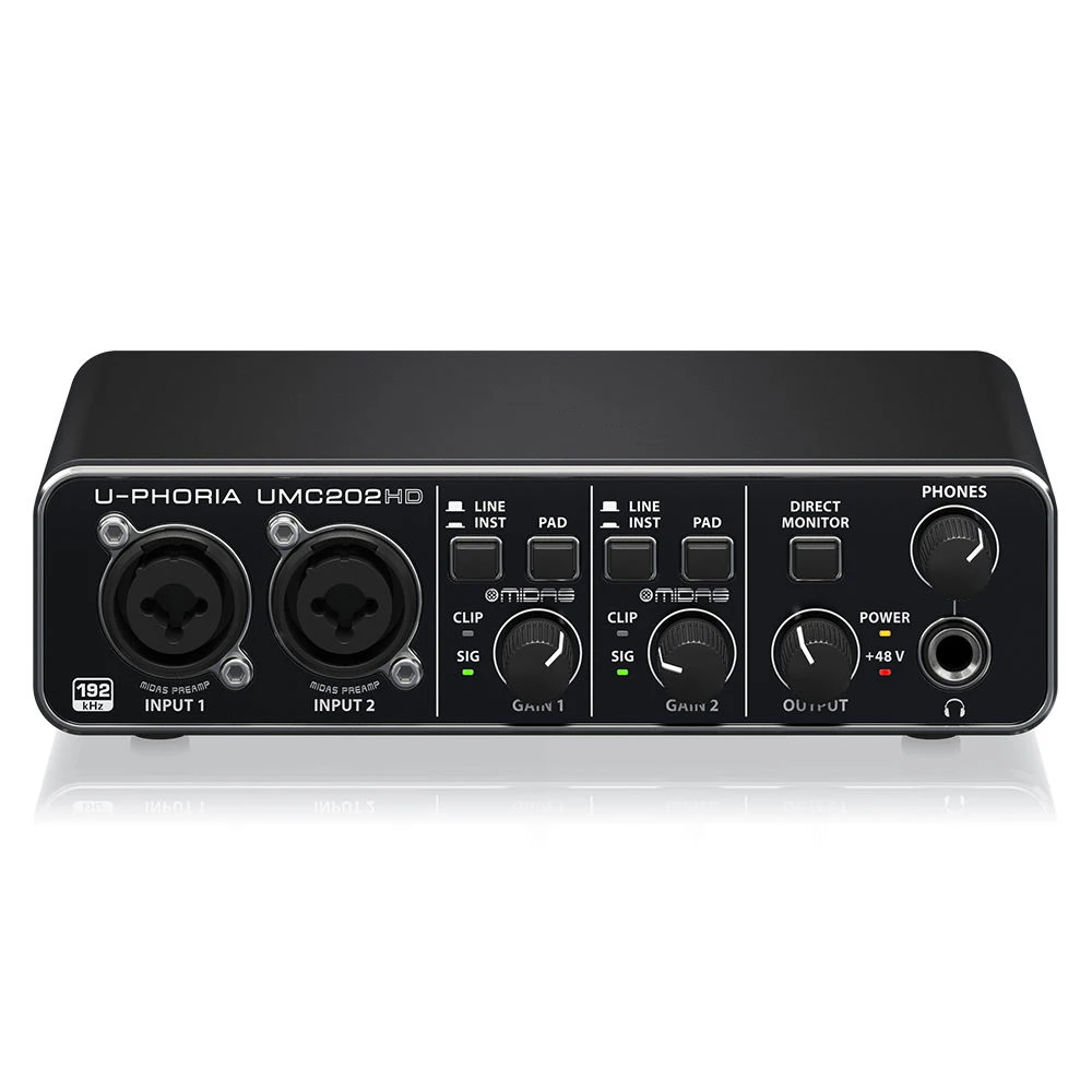 Interfaz de Audio USB UMC202HD 2x2, Tarjeta de Sonido con Preamplificadores Midas, 24 Bits, 192 kHz, para Estudio de Grabación, Podcast, Transmisión en Vivo