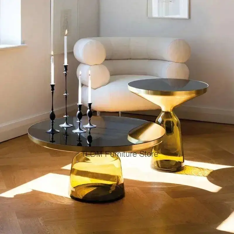 Nordic Living Room Reception Side Table Transparent Light Luxury Coffee Tables Creative Glass Round Coffee Tables Combination