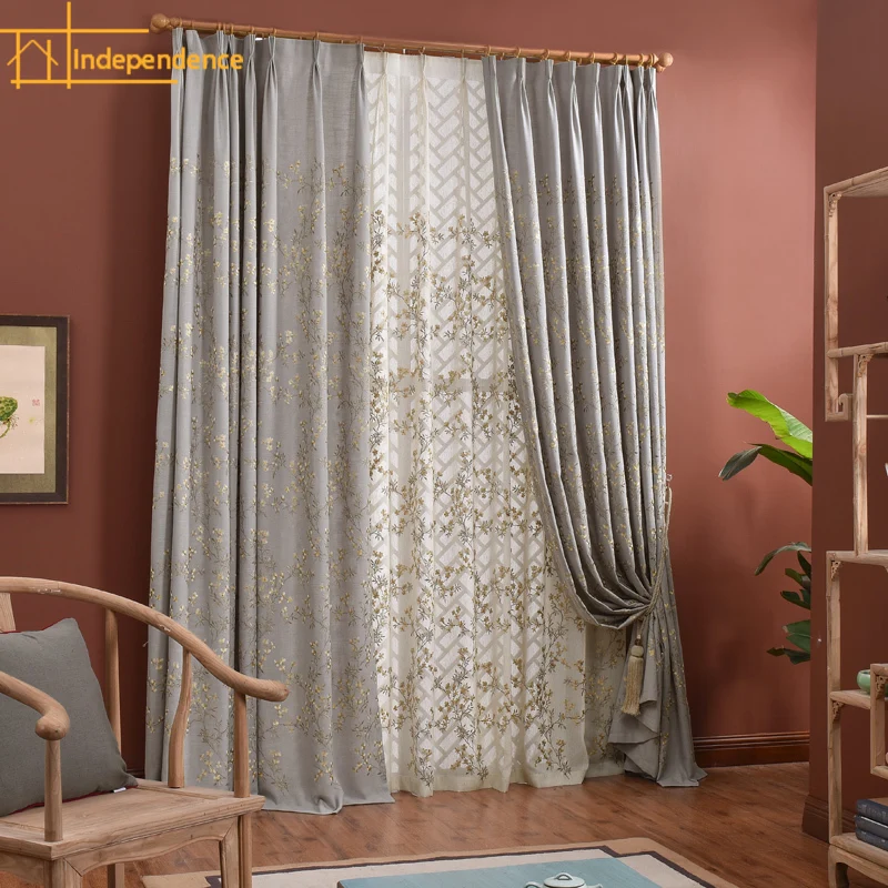 

Chinese Cotton and Linen Embroidered Curtains for Living Room Bedroom French Window Balcony Window Screen Customized Products