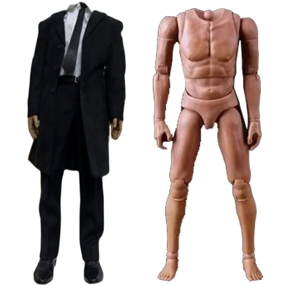 

Toy Center 1/6 Scale Male Agent Slim Black Trench Coat Set Soldier Clothes Model Fit 12'' Action Figure Body Dolls Collection