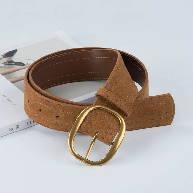 Fashion Women's Leather Belt with High-end Suede Texture, Wide and Versatile Leather Belt for Coats, Sweaters and Down Jackets