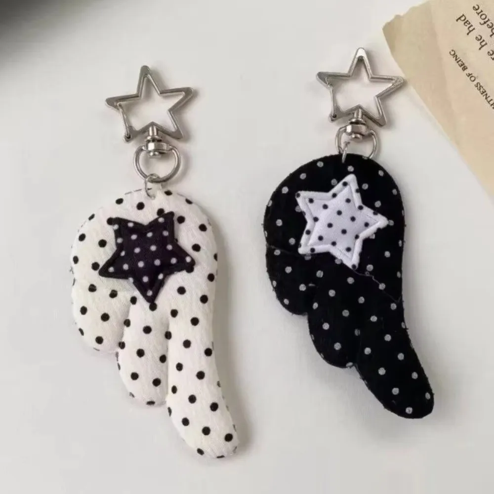 Sweet Korean Style Backpack Pendant Point Star Wings Design Small Keychain Decoration Fabric Lightweight Heart Keychain Gift