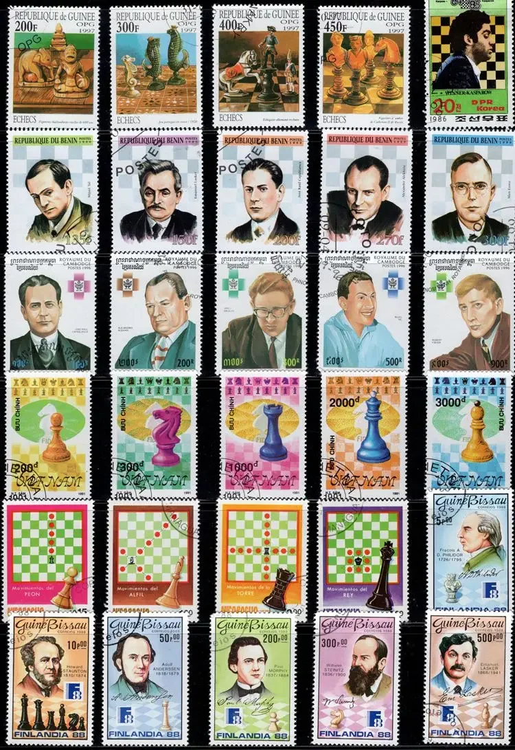 50Pcs/Lot Chess Stamp Topic All Different From Many Countries NO Repeat Postage Stamps with Post Mark for Collecting