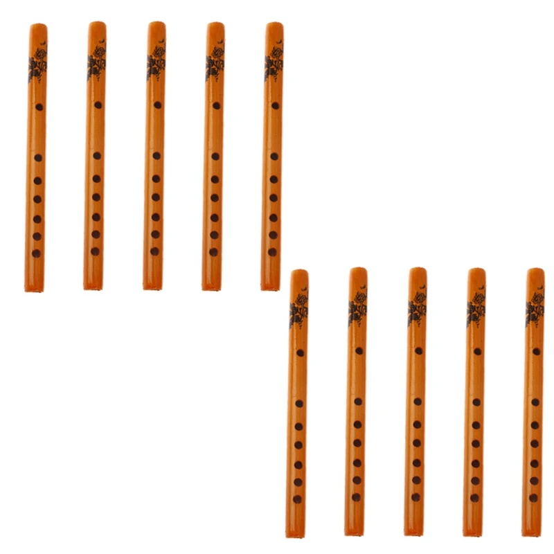 10-Pack Chinese Traditional 6-Hole Bamboo Flute Clarinet Student Musical Instrument Wood Color Parts