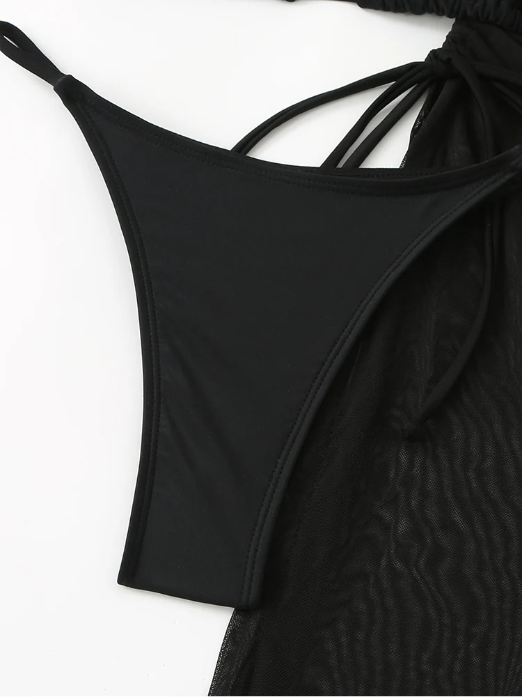 2025 New Beach Cover Up Three-piece Bikini Sexy Woman Halter Bandage Swimsuit Backless Swimwear Tight Push Up Beach Bathing Suit