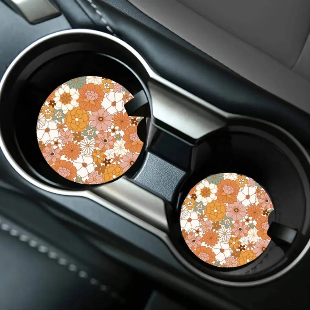 Flower Car Cup Holder Coasters Unisex Car Interior Accessories Retro Car Decoration Gift