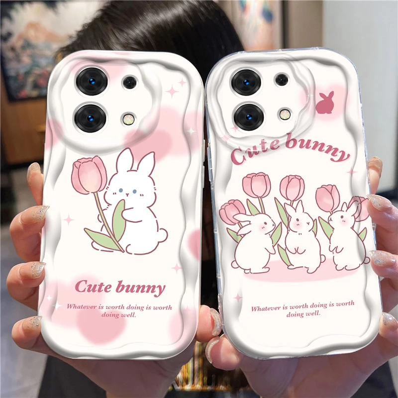 Tulip Pink Rabbit Cute For Xiaomi Redmi Note 13 12 12S 11S 11 10 9 8 10A 9C 9T Pro Plus 5G Wave Oil Soft Phone Case